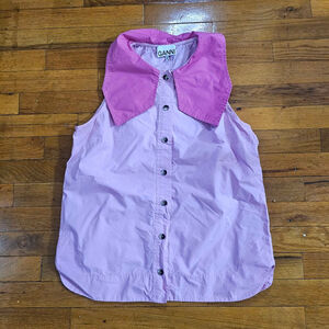 GANNI Pink Fuchsia Button Down Shirt Size Small